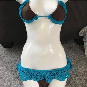 vintage True Religion brown & turquoise Crochet Bikini 🏄‍♂️